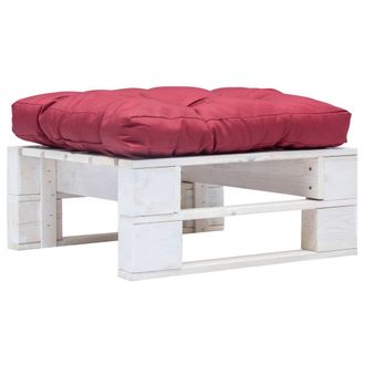 vidaXL Otomana De Palets De Jard&iacute;n Con Coj&iacute;n Rojo Madera Blanca Vidaxl