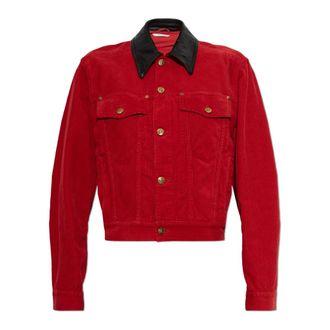 Versace Corduroy Jas met Leren Kraag - Dames - Leren en Su&egrave;de Jassen - Rood - M - Katoen - Jassen