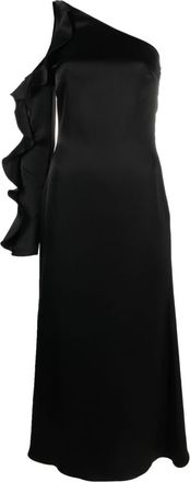 DAVID KOMA Black Black Ruffle Detail Midi Dress
