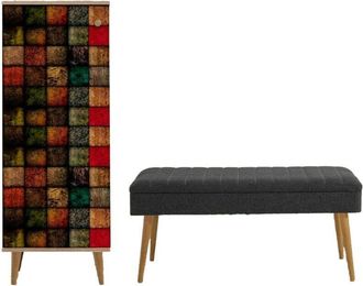 Dmora Muebles De Entrada Dgallett, Entrada Para Perchas, Composici&oacute;n Para Atrio, Consola De Almacenamiento Multifunci&oacute;n, 50x38h135 Cm, Roble Y Antracita - D