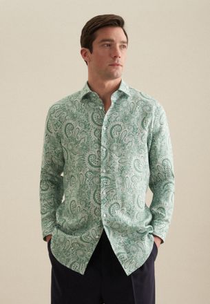 Seidensticker Businesshemd SEIDENSTICKER Regular, Herren, Gr. XL (43), normale &Auml;rmell&auml;ngen, gr&uuml;n, 100% Leinen, Paisley, regular fit, 2-Knopf-Manschette, Hemden Busi
