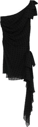 Alessandra Rich Kleedjes, Dames, Zwart, XS, Polka-Dot One-Shoulder Jurk met Ruches