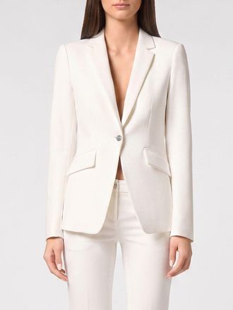 Philipp Plein Blazer corto monopetto in cr&ecirc;pe con stampa Skull e applicazione di strass