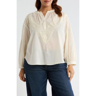 Vince Camuto Lace Half Placket Top in New Ivory at Nordstrom, Size 2 X