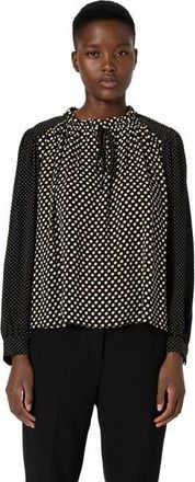 Gerard Darel Arielle Tie Neck Polka Dot Blouse in Black at Nordstrom, Size X-Large