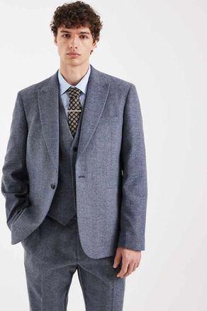 Asos Giacca da abito slim in misto lana grigia a spina di pesce-Grigio