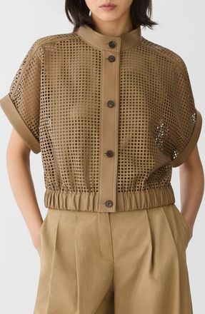 Lafayette 148 New York Laser Cut Grid Napa Leather Jacket in Green Clay at Nordstrom, Size X-Small