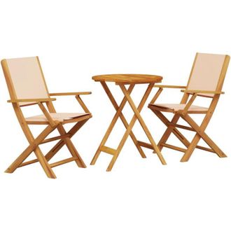 vidaXL Juego De Bistro De 3 Piezas Tela Y Madera Maciza Bej Vidaxl