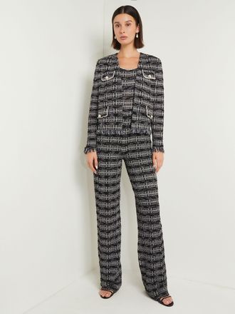 Misook Rhinestone Accent Tweed Knit Jumpsuit