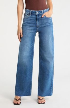 Paige Anessa Raw Hem Wide Leg Jeans in Monaco Mist at Nordstrom, Size 32