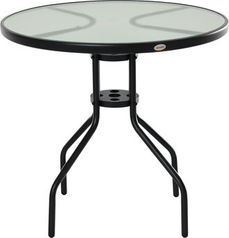 OUTSUNNY Mesa Redonda De Jard&iacute;n Tipo Bistr&oacute;, Dimensiones: &Oslash; 80 X H 72 Cm. Espacio Para Instalar Una Sombrilla. Acero Con Recubrimiento De Polvo Epoxi Negro. Ta