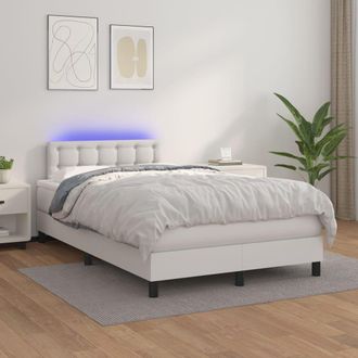 vidaXL Vidaxl - Cama Box Spring Colch&oacute;n Y Led Cuero Sint&eacute;tico Blanco 120x200 Cm