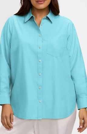 Foxcroft Boyfriend Non-Iron Cotton Blouse in Capri at Nordstrom, Size 14W