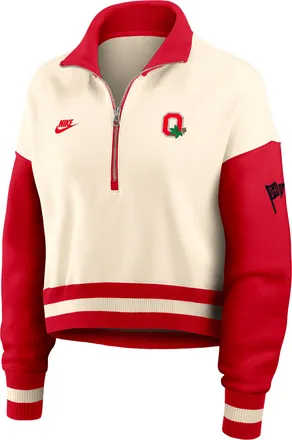 Nike Ohio State Legacy Nike Womens College Cropped Oversized 1/4-Zip Crew in Brown | 03O80KOMOBV-A6C