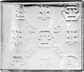 Philipp Plein Mirror Leather French Wallet Monogram - Heren - Portefeuilles - Grijs - ONE Size - Leer - Accessoires