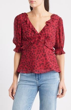 Rails Miramar Floral Ruffle V-Neck Top in Carmine Daisies at Nordstrom Rack, Size Xx-Small