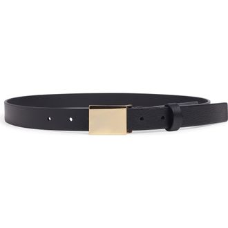 Favorite Daughter Plaque Buckle Leather Belt in Black/Polished Gold at Nordstrom, Size X-Small