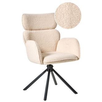 Beliani Silla De Comedor Giratoria Con Respaldo Alto De Boucl&eacute; Beige Claro Alene