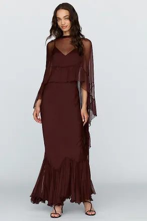 Geisha Designs Leigh Chiffon Slip Maxi Dress With Ruffle Cape