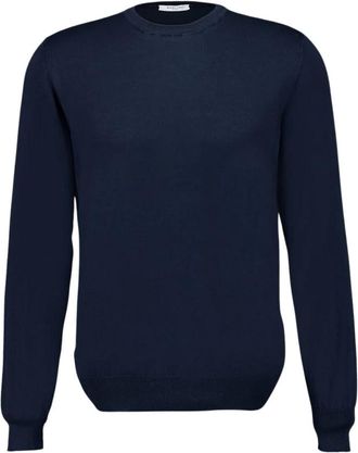 Boglioli Navy Blauw Katoenen Crew-Neck Trui - Heren - Ronde hals truien - Blauw - M - Katoen - Truien & Vesten