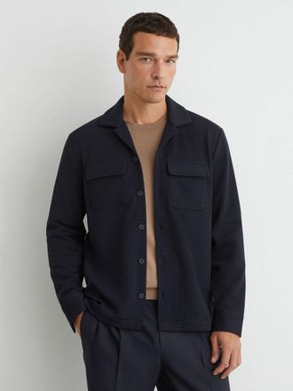 Reiss Navy Textured Twin-pocket Regular-fit Shirt, Xxl