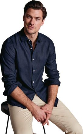 CHARLES TYRWHITT Plain Pure Linen Shirt in Navy at Nordstrom, Size Xx-Large
