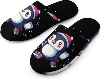 Generic Penguins Playing Hockeys Mens House Slippers Slip Indoor Slipper On Shoes Warm Outdoor