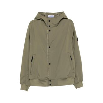 Stone Island Bomber Jackets, male, Green, Size: 2XL Hooded Zip Bomber Jacket