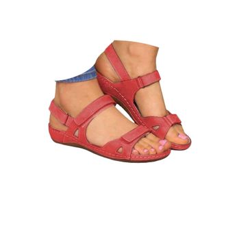 Generic Sandals for Women 2026 Comfortable Casual Wedge Sandals Open Toe Adjustable Ankle Strap Sandals Summer Wide Fit Low Heel Walking Sandals with Arch Sup