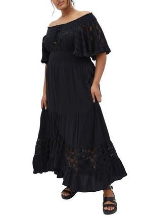 City Chic Spellbound Off the Shoulder Lace Maxi Dress in Black at Nordstrom Rack, Size Xxs/12W
