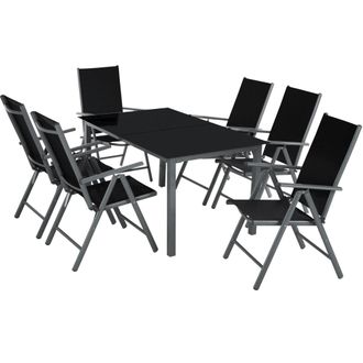 TecTake Conjunto mesa y sillas para 6 personas de aluminio y acero gris oscuro