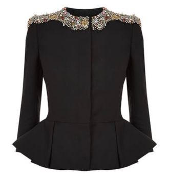 Alexander McQueen Black Embellished Peplum Jacket Size XXS