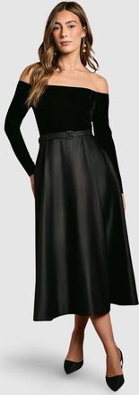 Coast Bardot Full Skirted Midi Dress in Black at Nordstrom, Size 12