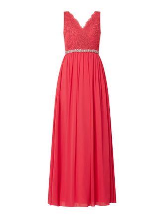 Mascara Abendkleid aus Chiffon mit floralem Ziersteinbesatz in Fuchsia, Gr&ouml;&szlig;e 38
