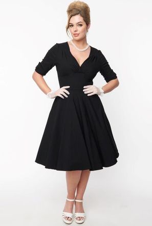 Unique Vintage Half Sleeve Surplice Delores Swing Dress in Black at Nordstrom, Size X-Large