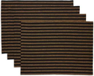 Solino Home Linen Placemats Set of 4, 14 x 19 Inch for Dining Table, Holiday and Everyday Table Decor - Amalfi Stripe in Brown Sugar And Black at