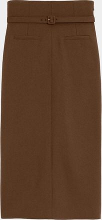 Ami High-Waist Belted Wool Gabardine Midi Pencil Skirt
