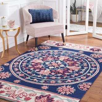 Safavieh Bellagio Hand Made Area Rug, Navy / Ivory Traditional Style Non-Shedding