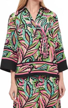 Joseph Ribkoff Paisley Print Boxy Top In Black/multi