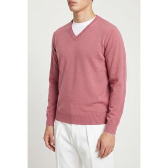 Brunello Cucinelli Pink Wool V Neck Sweater, Brand Size 56 (US Size 46)