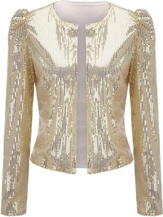 Generic Jackets for Women UK Glitter Coat,Short Sequin Jacket Party Top Elegant Party Coats Fall Long Sleeve Bolero Sequin Blazer Colourful Leisure Jackets,La