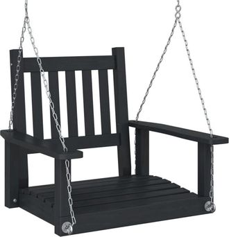 vidaXL Garden Swing Chair with Metal Chains Black Solid Wood Fir vidaXL