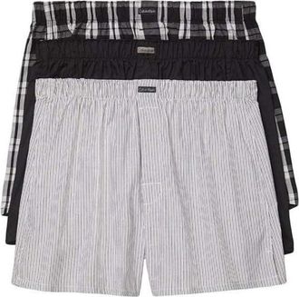 Calvin Klein Mens Cotton Classics 3-Pack Boxer Shorts, Black/Morgan Plaid, Black/Montague Stripe, Black, M (Pack of 3)