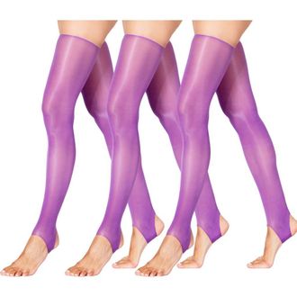 Lechery 4-Pack Glossy Stirrup Thigh Highs in Purple at Nordstrom, Size Large