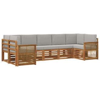 vidaXL Conjunto De Sof&aacute; Seccional Con Coj&iacute;n 6 Pcs Natural Y Gris Claro Vidaxl