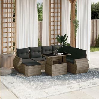 vidaXL Set De Sof&aacute;s De Jard&iacute;n Y Cojines 8 Piezas Rat&aacute;n Sint&eacute;tico Gris Vidaxl