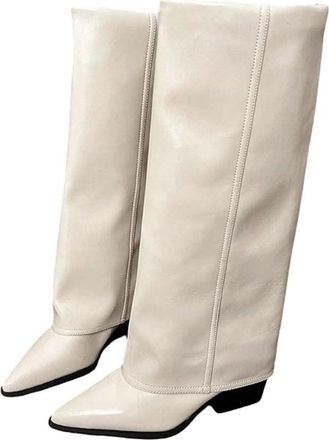 Generic Women Gladiator Long Boots Pointed Toe Mid Heels Elegant Knee High Boots