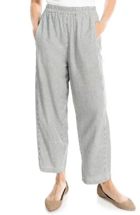 Max Studio Stripe Linen Blend Barrel Pants in Black/White Mini Stripe at Nordstrom Rack, Size X-Small