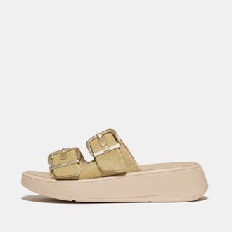 FitFlop Dames Fit Flop F-Mode Buckle Shimmerlux Slippers in Grijs