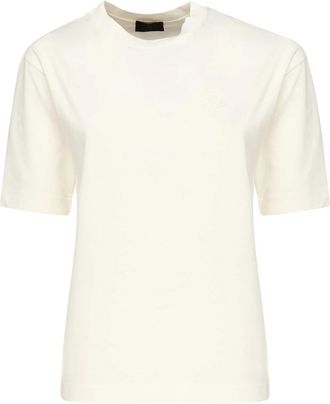 Moncler Silicone Logo Patch Katoenen T-Shirt - Dames - T-shirts - Wit - S - Katoen - Tops